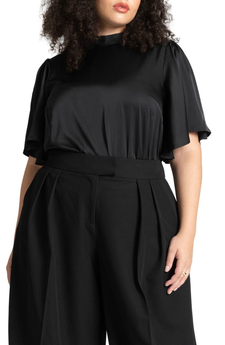 ELOQUII Flutter Sleeve Satin Blouse, Main, color,