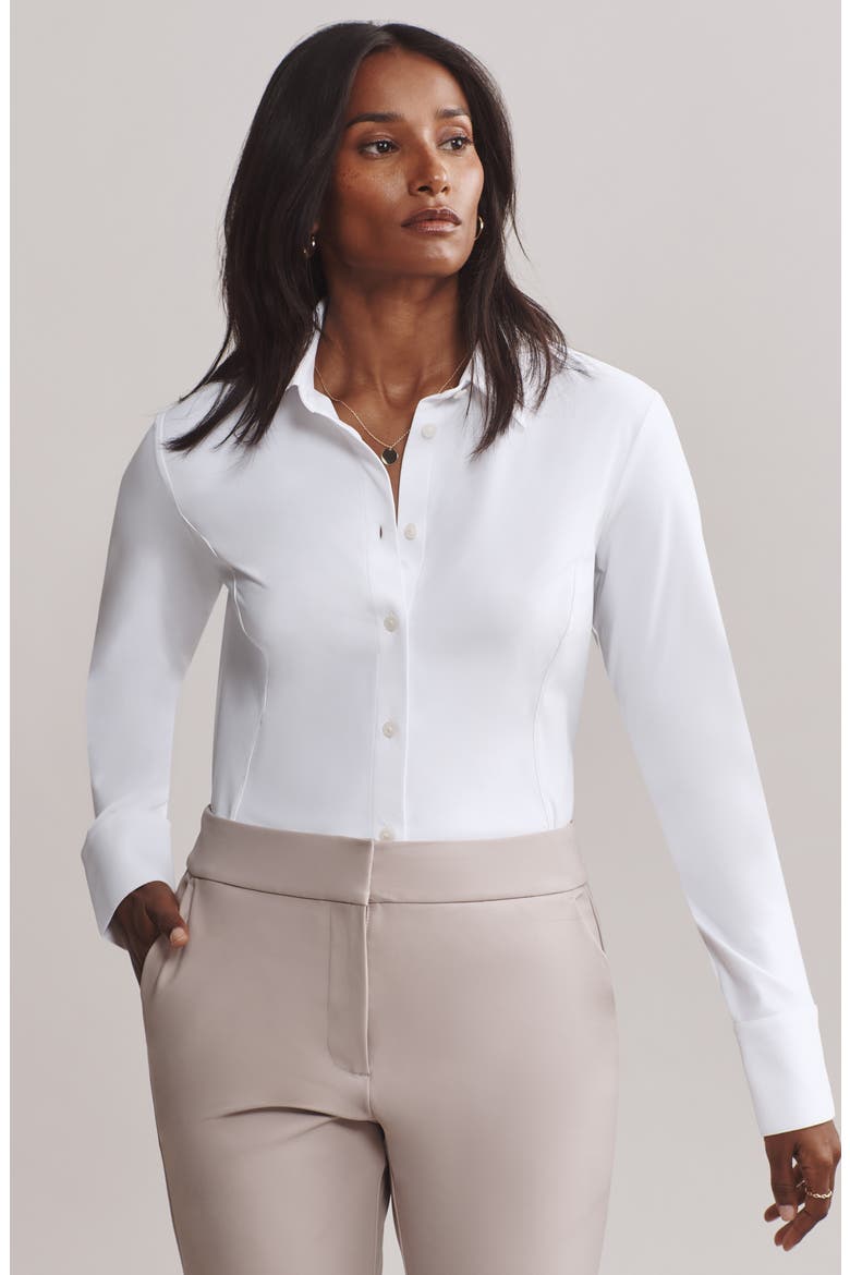 Commuter Performance Button-Up Shirt, Alternate, color, SNOW WHITE