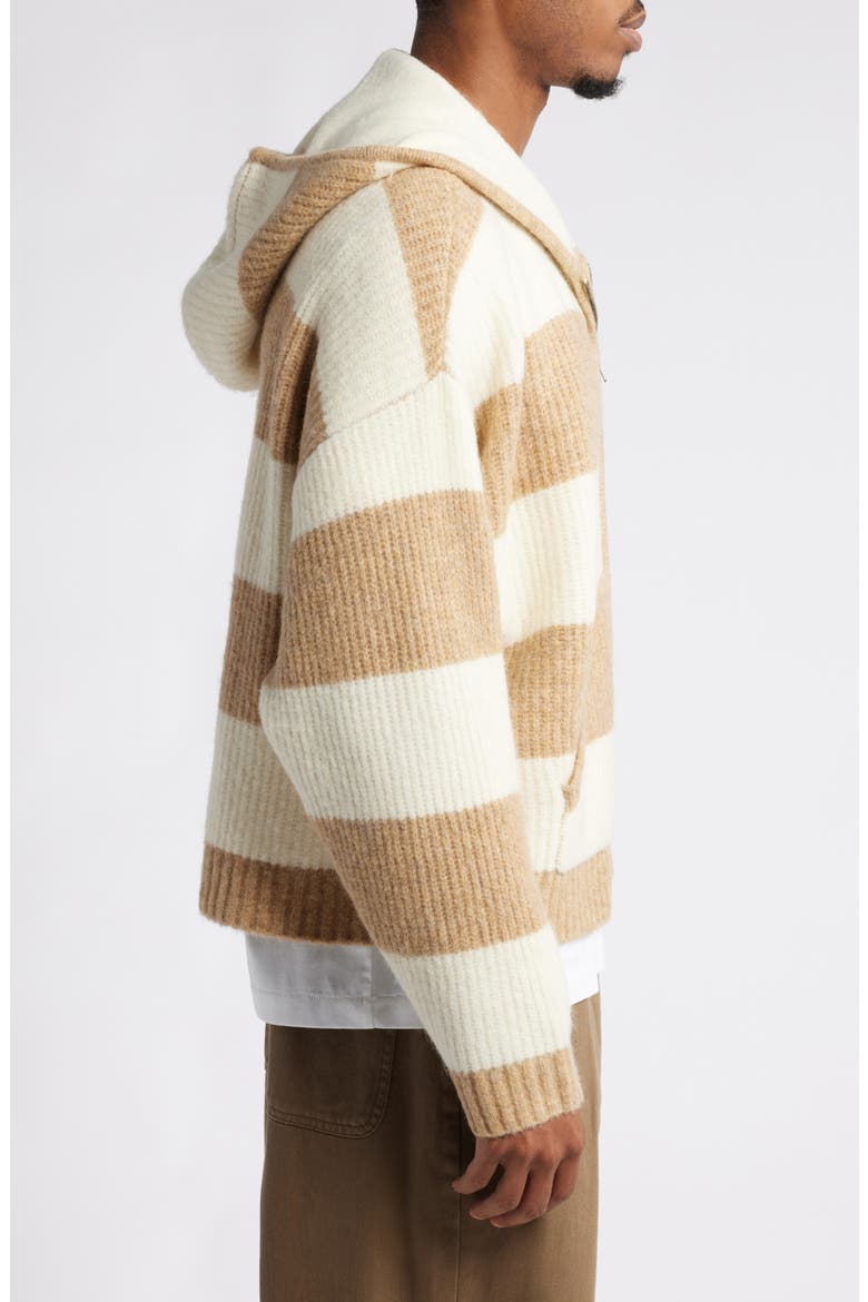 Stripe Zip Sweater Hoodie, Alternate, color, BROWN STRIPE
