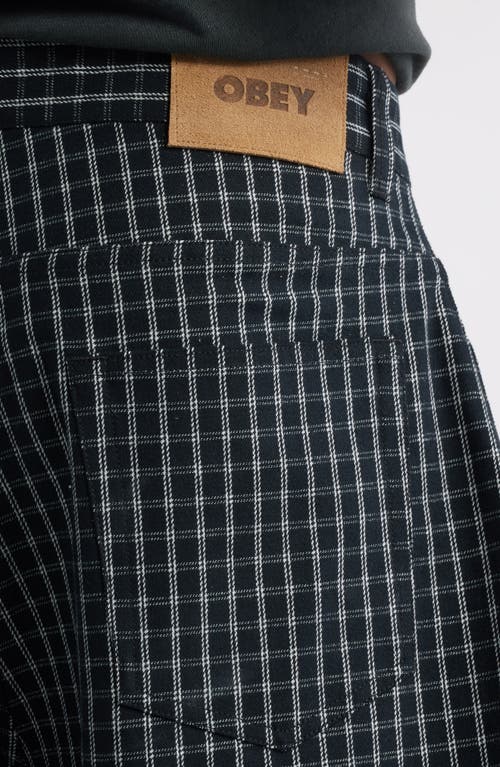 Obey Mens Black Plaid Baggy Denim Shorts In Black