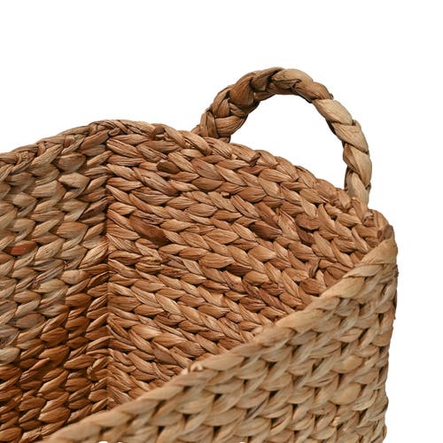 Happimess Clara Farmhouse Classic Handwoven Hyacinth Rectangle Storage Floor Baskets With Handles, In Natural