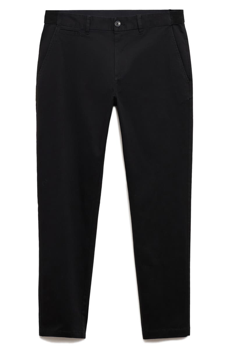MANGO Slim Fit Flat Front Cotton Stretch Twill Chinos, Alternate, color, Black