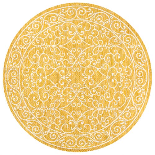 Jonathan Y Charleston Vintage Filigree Textured Weave Indoor/outdoor Round Area Rug In Yellow/cream