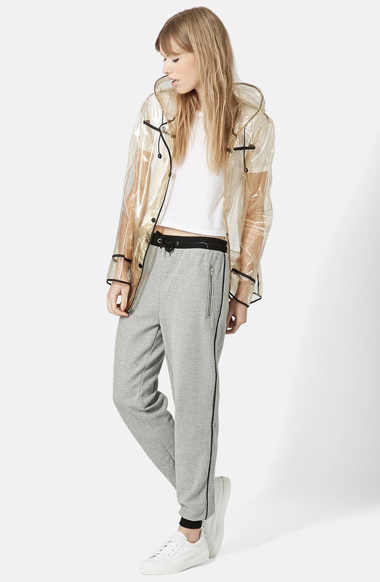 Topshop Gold Glitter Transparent Plastic Rain Jacket, Alternate, color,