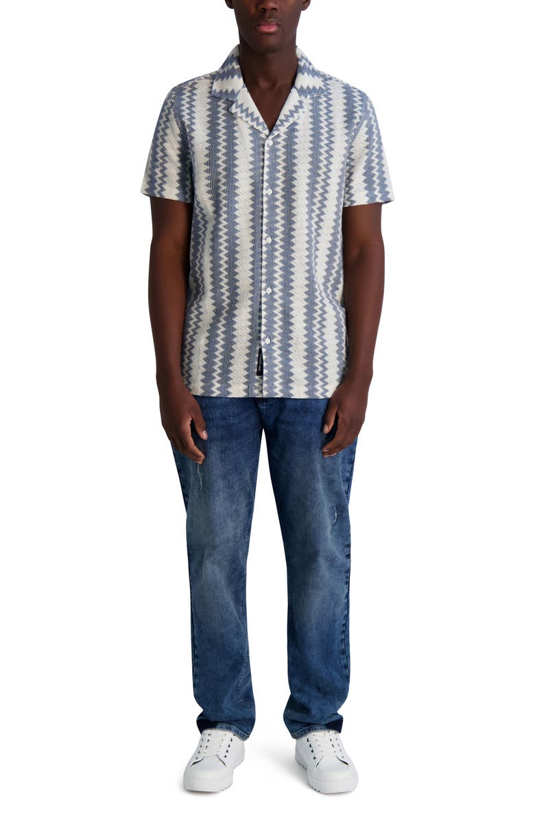 KARL LAGERFELD PARIS Zigzag Knit Short Sleeve Shirt, Alternate, color, White Blue