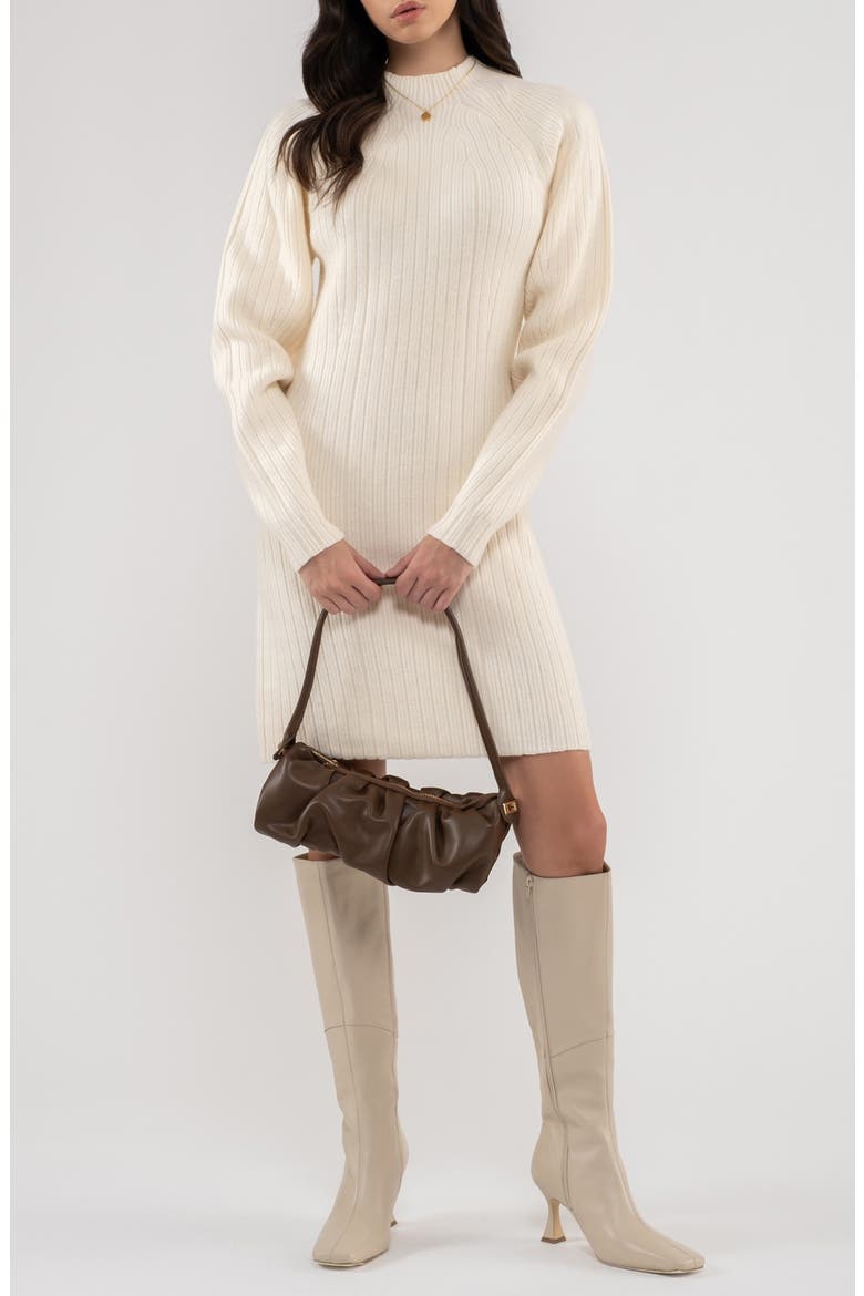 Ribbed Long Sleeve Sweater Minidress, Alternate, color, CREAM