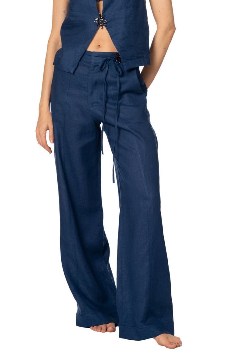 Sacred Sun Navy Wide Leg Zenda Linen Pant, Main, color, Navy Blue