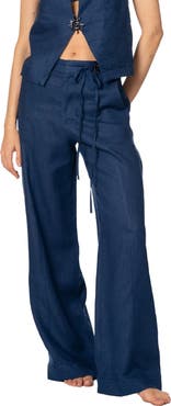 KIBYS Sacred Sun Navy Wide Leg Zenda Linen Pant