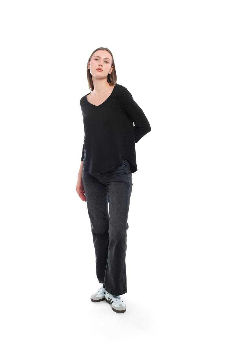 WILT Clothing 3/4 Sleeve V-Neck Shirttail Tee With Raw Hem Top, Alternate, color, Black
