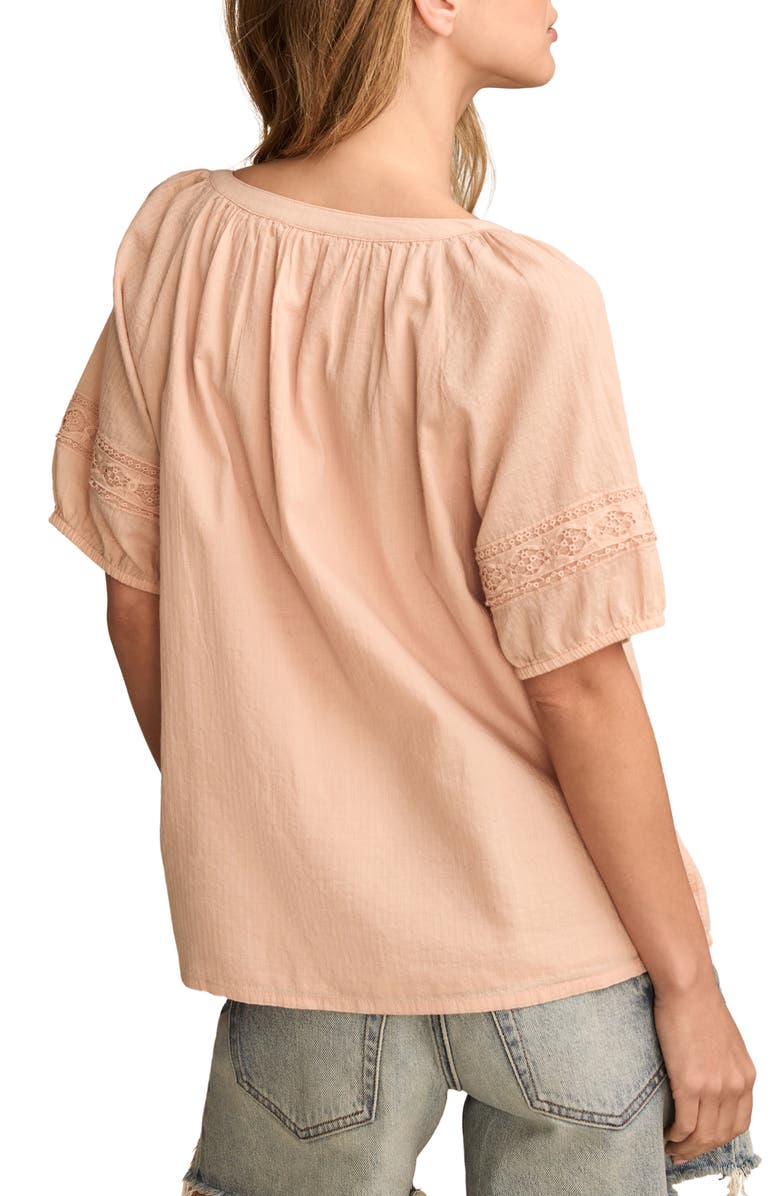 Lucky Brand Lace Inset Cotton Top, Alternate, color, Cameo Rose