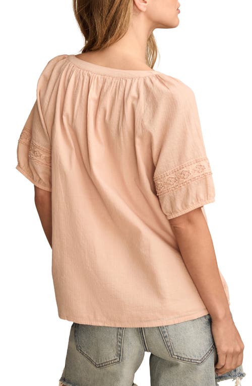 Lucky Brand Lace Inset Cotton Top In Multi