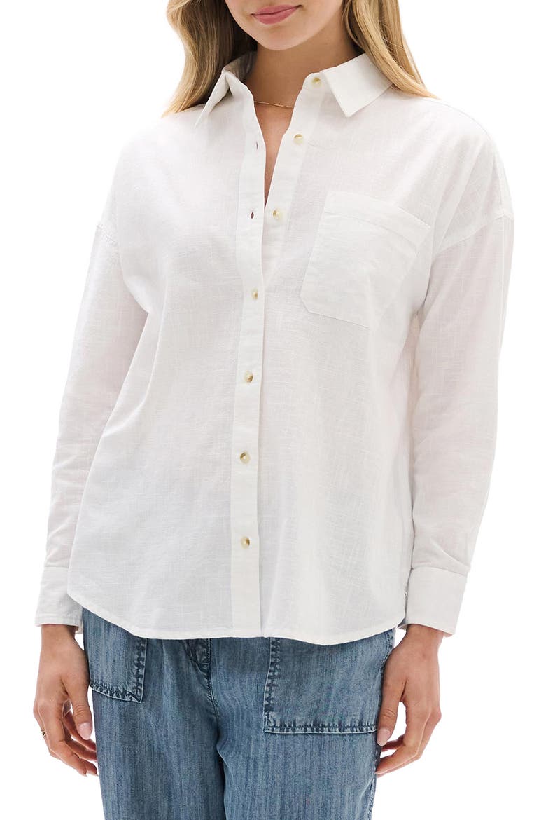 Semi Sheer Cotton Button-Up Top, Alternate, color, WHITE