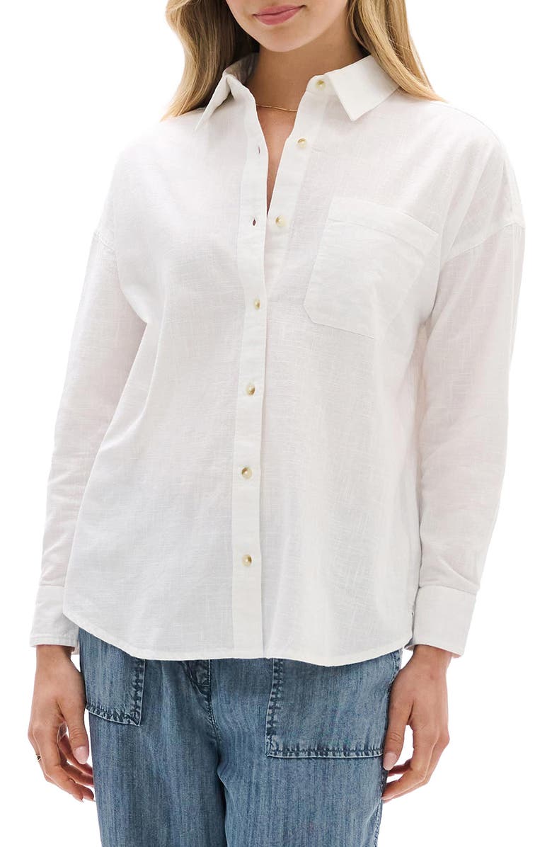 Hatley Semi Sheer Cotton Button-Up Top, Alternate, color, White