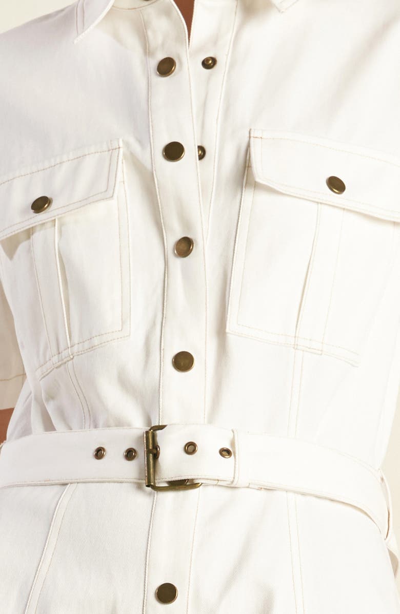 FREEMARKET Belted Cotton Denim Midi Shirtdress, Alternate, color, Off White