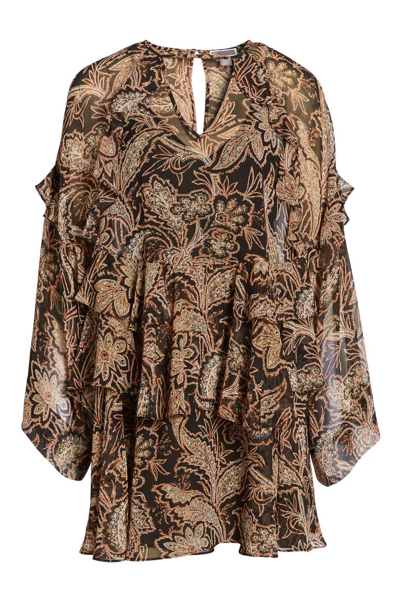 Ruffle Layer Minidress, Alternate, color, BLACK STRIPED PAISLEY