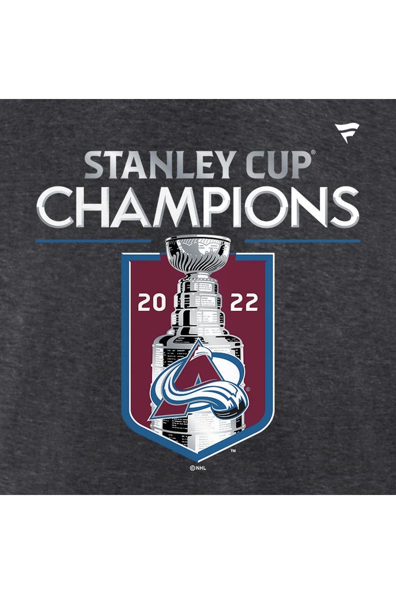 Women's Fanatics Branded Heathered Charcoal Colorado Avalanche 2022 Stanley Cup Champions Locker Room V-Neck T-Shirt, Alternate, color, Heather Charcoal