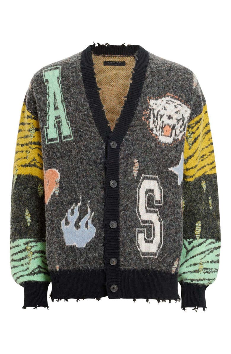 AllSaints Akki Distressed Oversize Cardigan, Alternate, color,