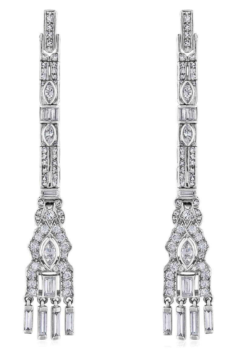Art Deco Chandelier Earrings, Main, color, PLATINUM/ DIAMOND