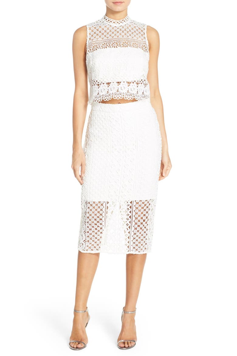 'Calista' Lace Two-Piece Sheath Dress, Main, color, WHITE