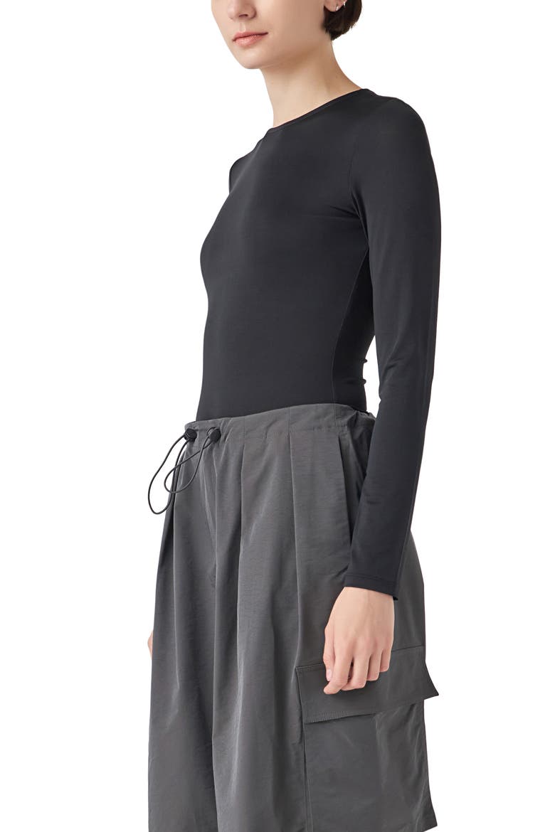 Long Sleeve Bodysuit, Alternate, color, BLACK