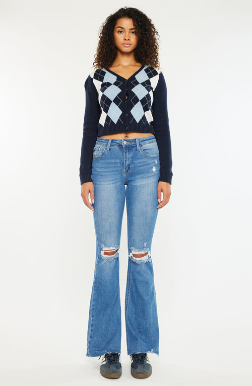 Kancan Eva Essentials High Rise Bootcut Jeans In Blue