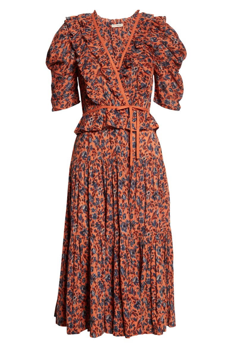 Lisette Floral Cotton Midi Dress, Alternate, color, ROSEWOOD