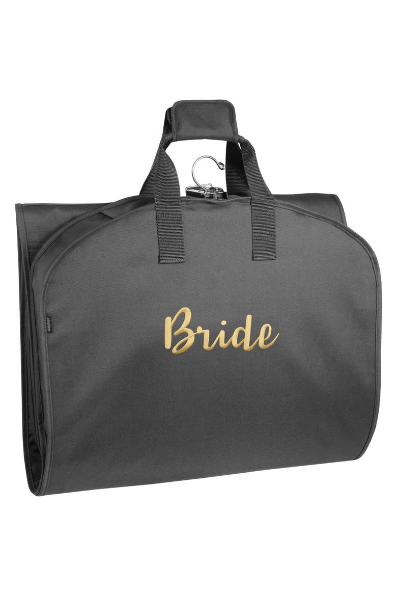 60" Premium Tri-Fold Travel Garment Bag with exterior pocket, Main, color, Black B1Gold