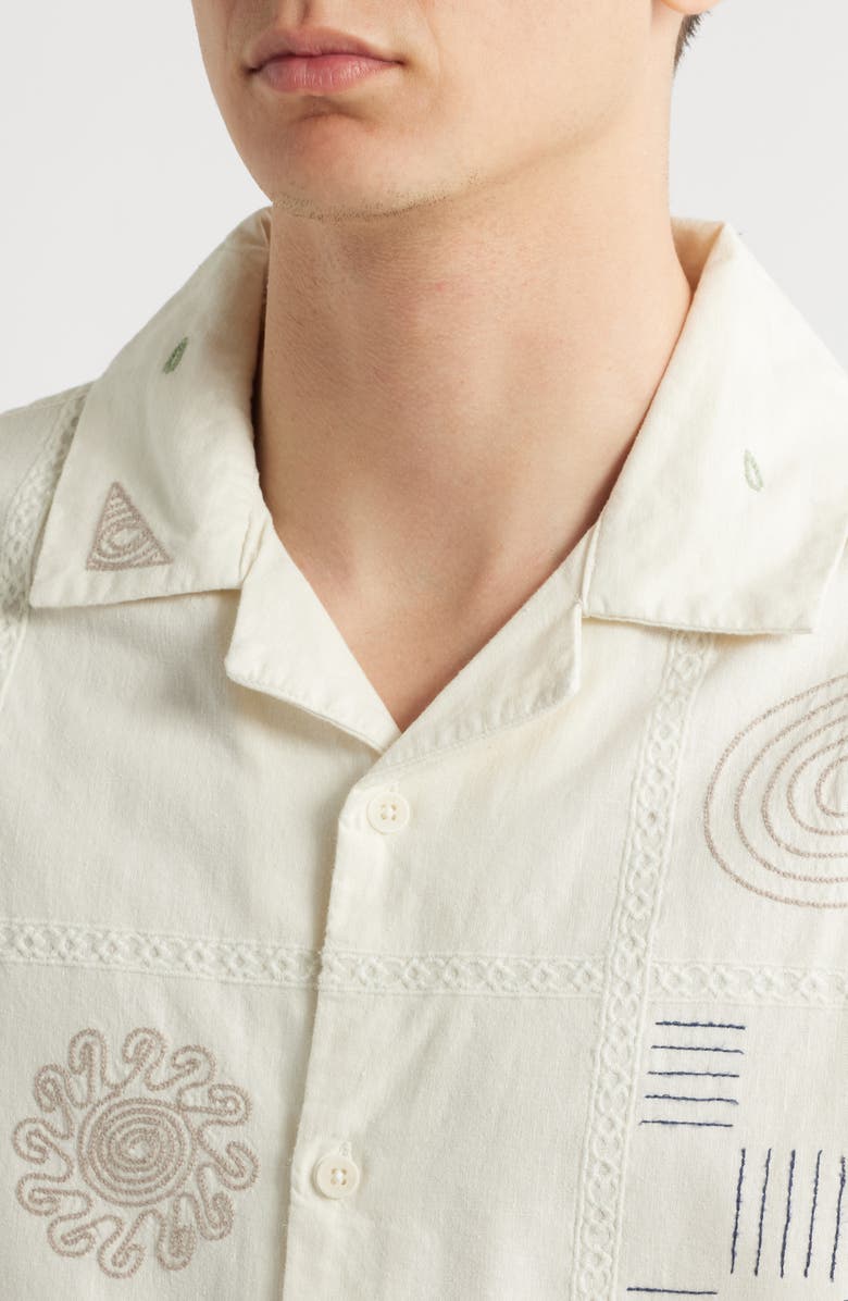 Wax London Didcot Doodle Embroidered Camp Shirt, Alternate, color, Ecru / Multi