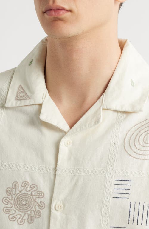 Wax London Didcot Doodle Embroidered Camp Shirt In Neutral