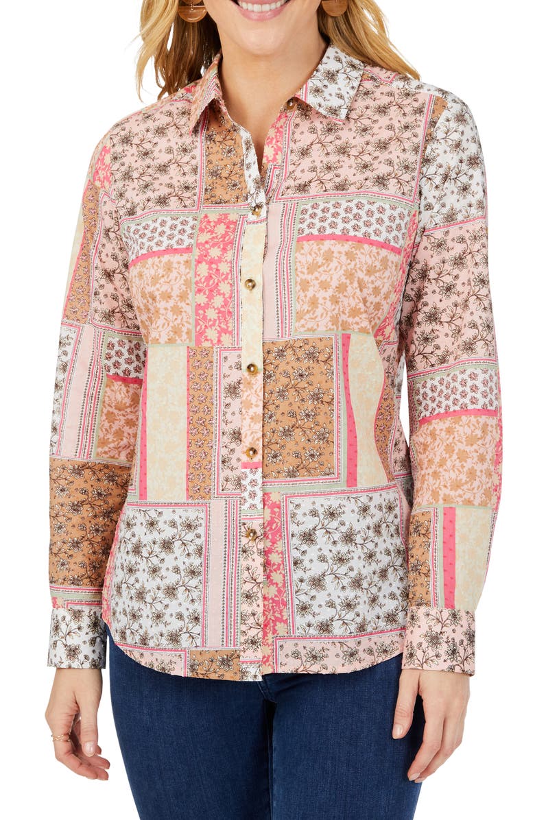 Foxcroft Ava Antique Scarf Cotton Button-Up Shirt, Main, color, Pink Rosato