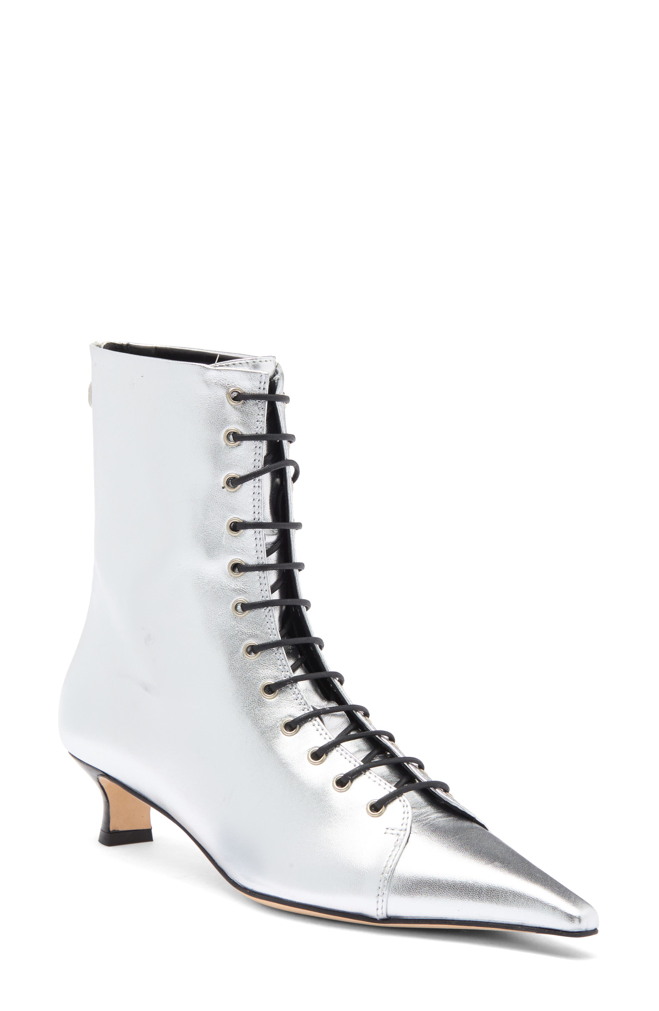 aeyde Trixi Metallic Leather Lace-Up Bootie, Main, color, 