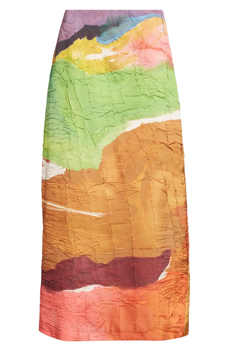 Ulla Johnson x Helen Frankenthaler Inez Crinkled Satin Pencil Skirt, Main, color, Nature Abhors A Vacuum