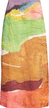 Ulla Johnson x Helen Frankenthaler Inez Crinkled Satin Pencil Skirt