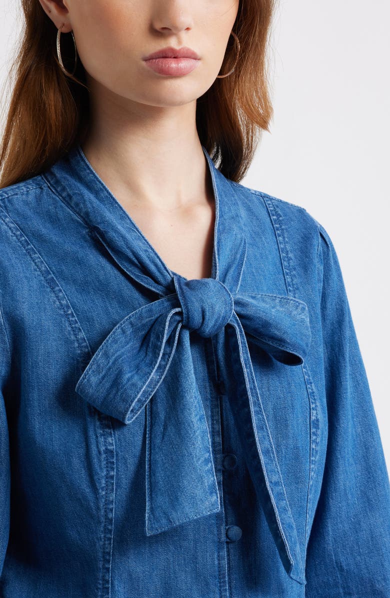 Treasure & Bond Pussybow Chambray Shirt, Alternate, color, Medium Wash