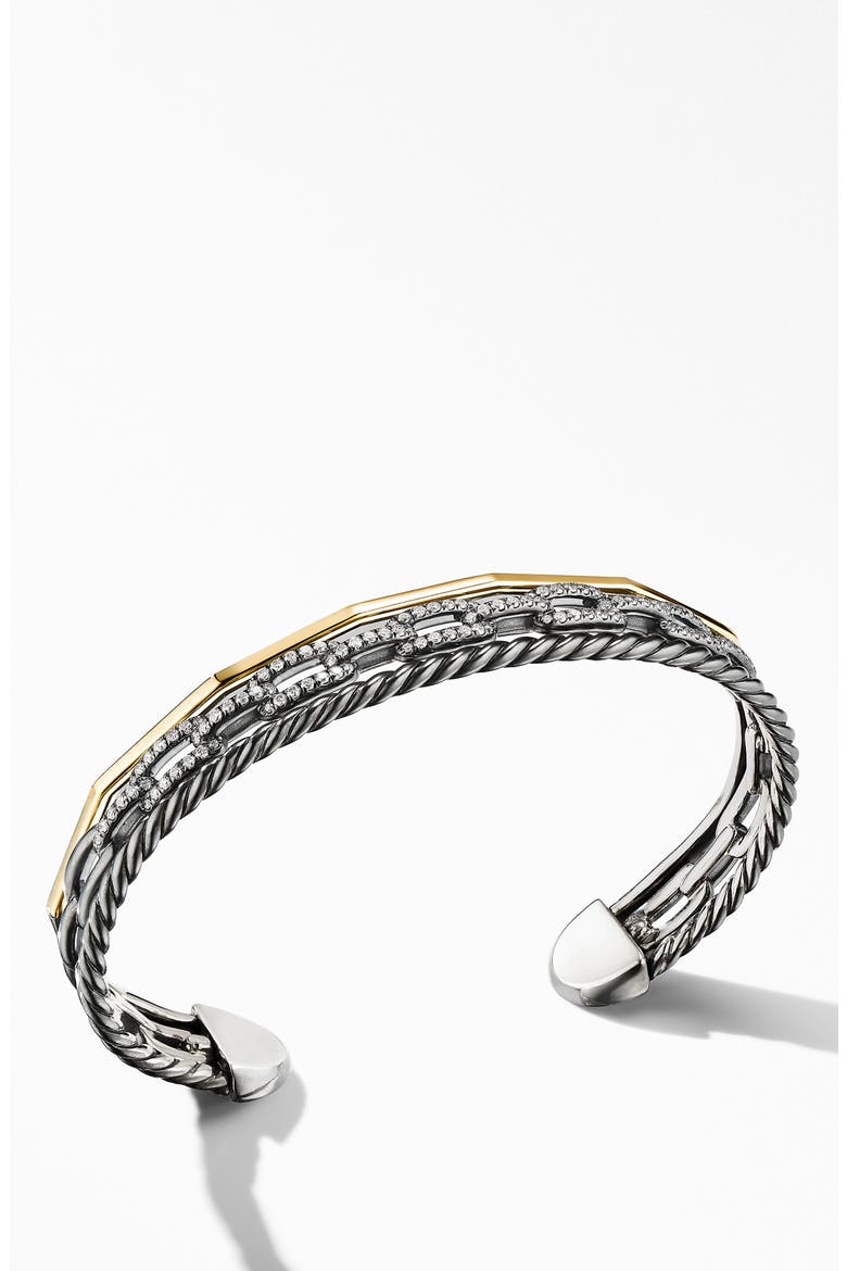 Stax Three-Row Cuff Bracelet in Blackened Silver with Diamonds, Alternate, color, TWO TONE