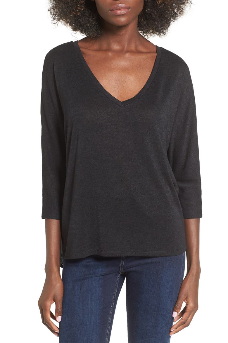 Stretch Knit High/Low Top, Main, color, BLACK