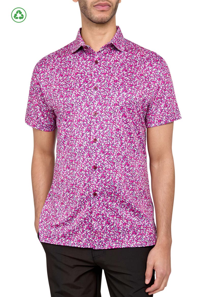 Micro Floral Print Performance Button-Down Shirt, Main, color, MULTI