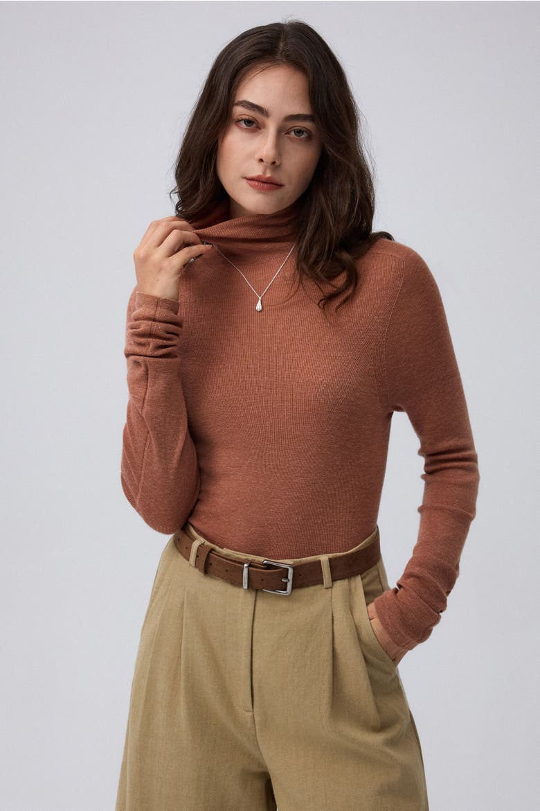 Ossa Knitted Hemp Turtleneck, Alternate, color, mocha mousse