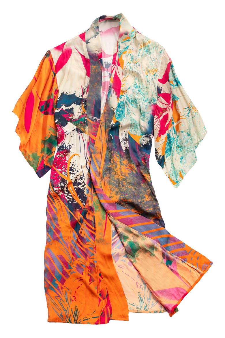 Abstract Floral Duster, Alternate, color, ORANGE MULTI