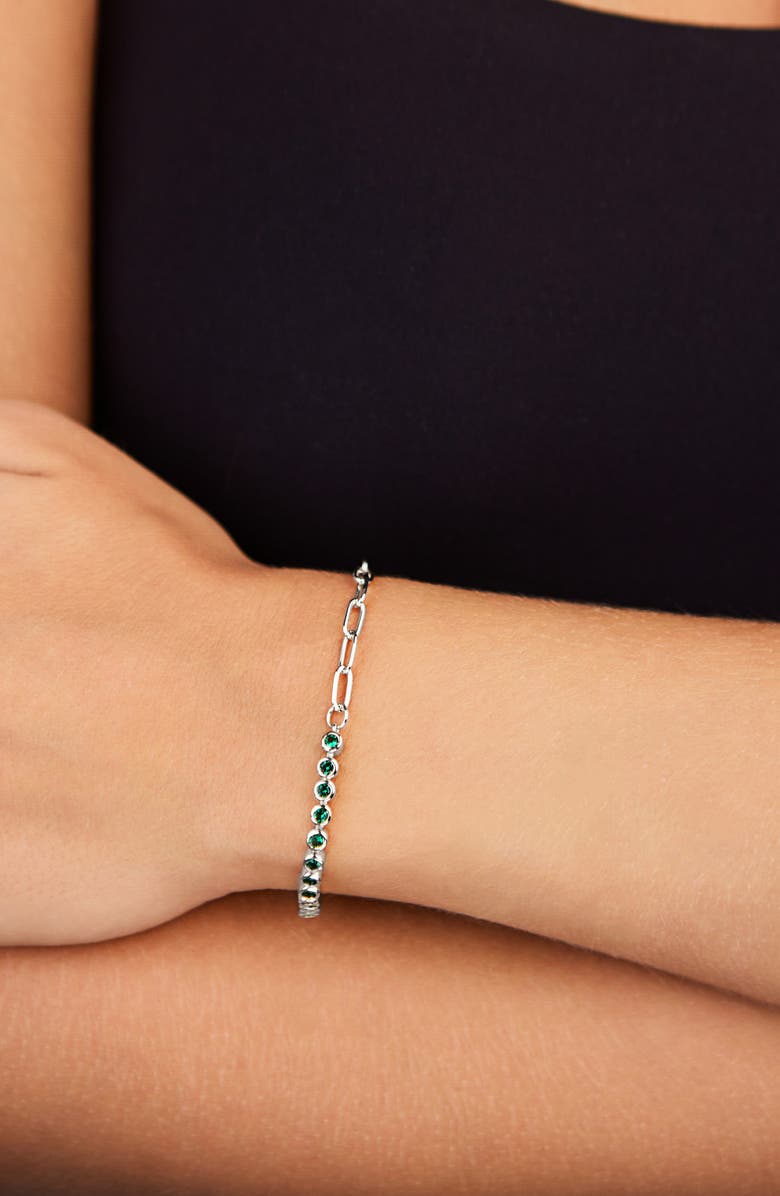 Sterling Forever Cubic Zirconia Paper Clip Chain Tennis Bracelet, Alternate, color, Silver