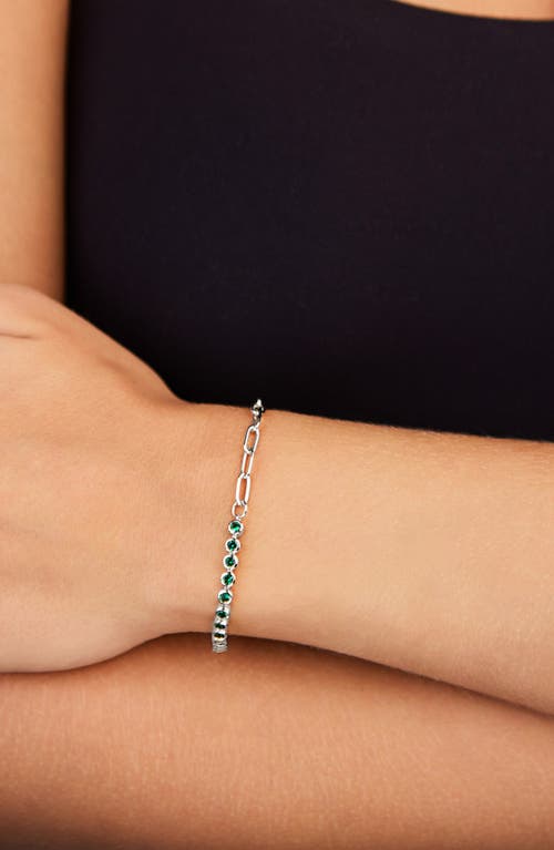 Sterling Forever Cubic Zirconia Paper Clip Chain Tennis Bracelet In Green