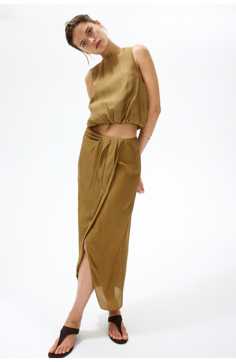 H&M Twist-detail Wrap Skirt, Alternate, color, Olive Green