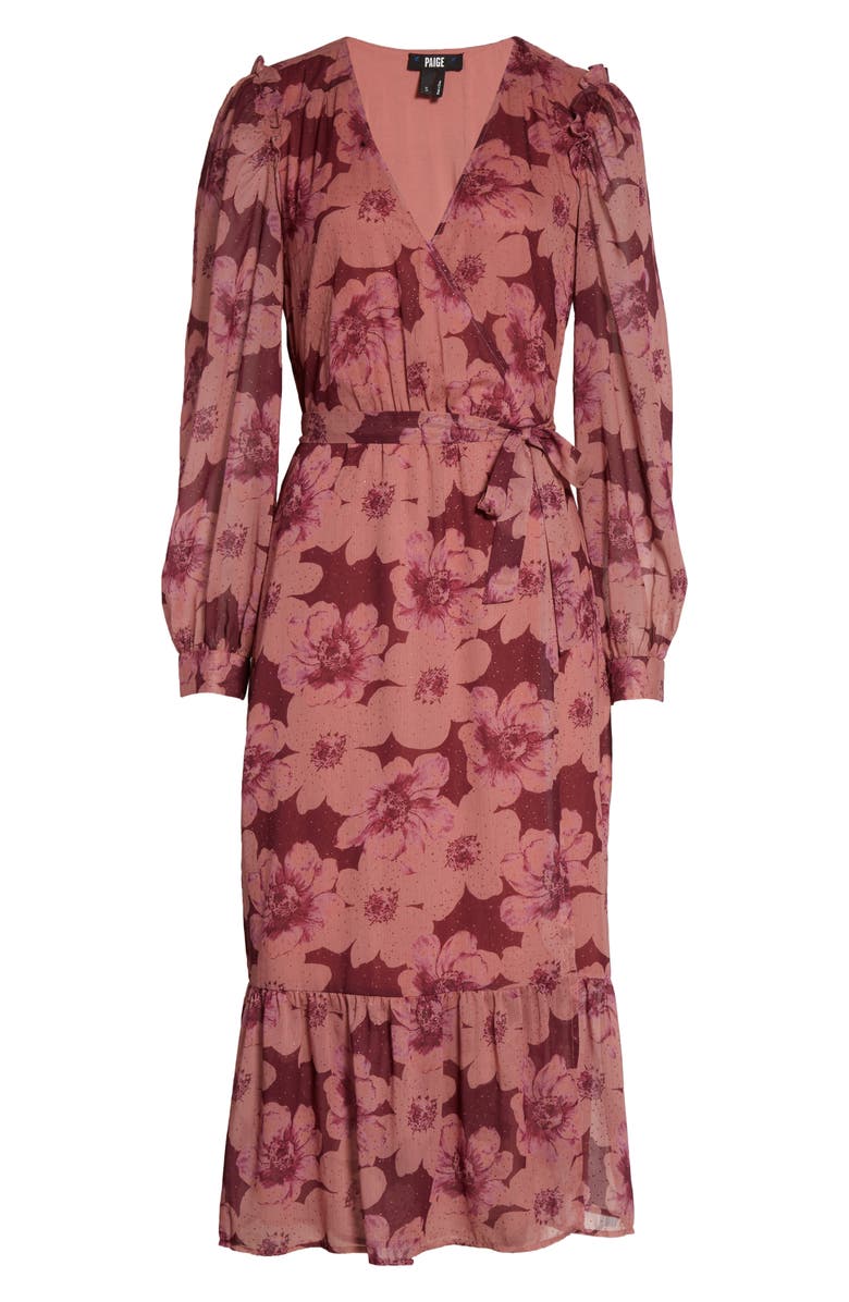 PAIGE Aloe Long Sleeve Midi Wrap Dress, Alternate, color, 