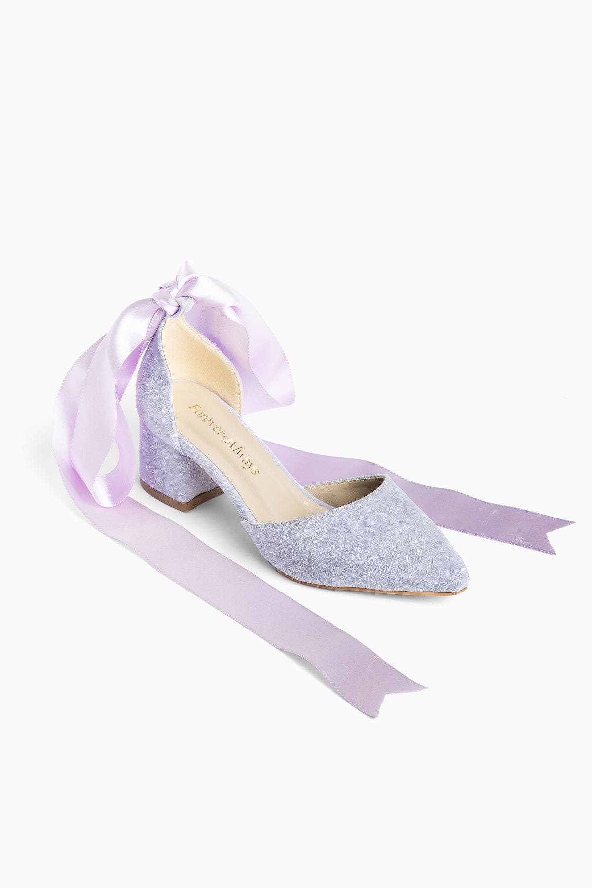 Forever & Always Shoes Fiona Low Block Heels with Ribbon, Main, color, Lilac Suede