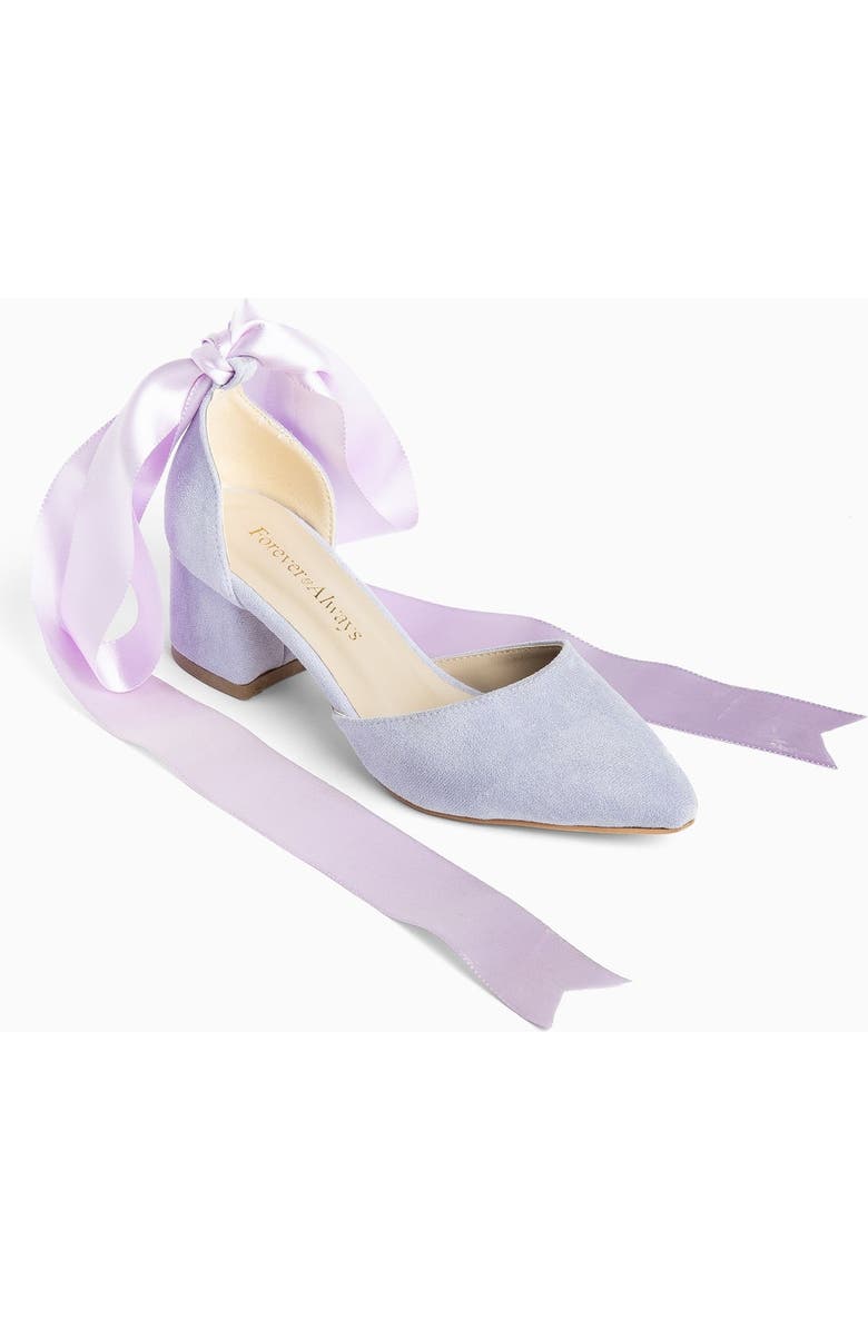 Forever & Always Shoes Fiona Low Block Heels with Ribbon, Main, color, Lilac Suede