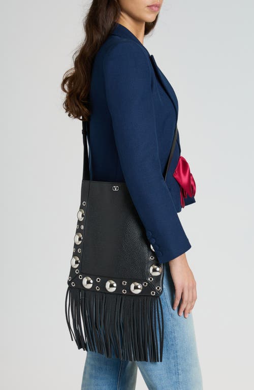 Valentino Garavani Medium Nellcôte Fringe Stud Crossbody Bag In Nero