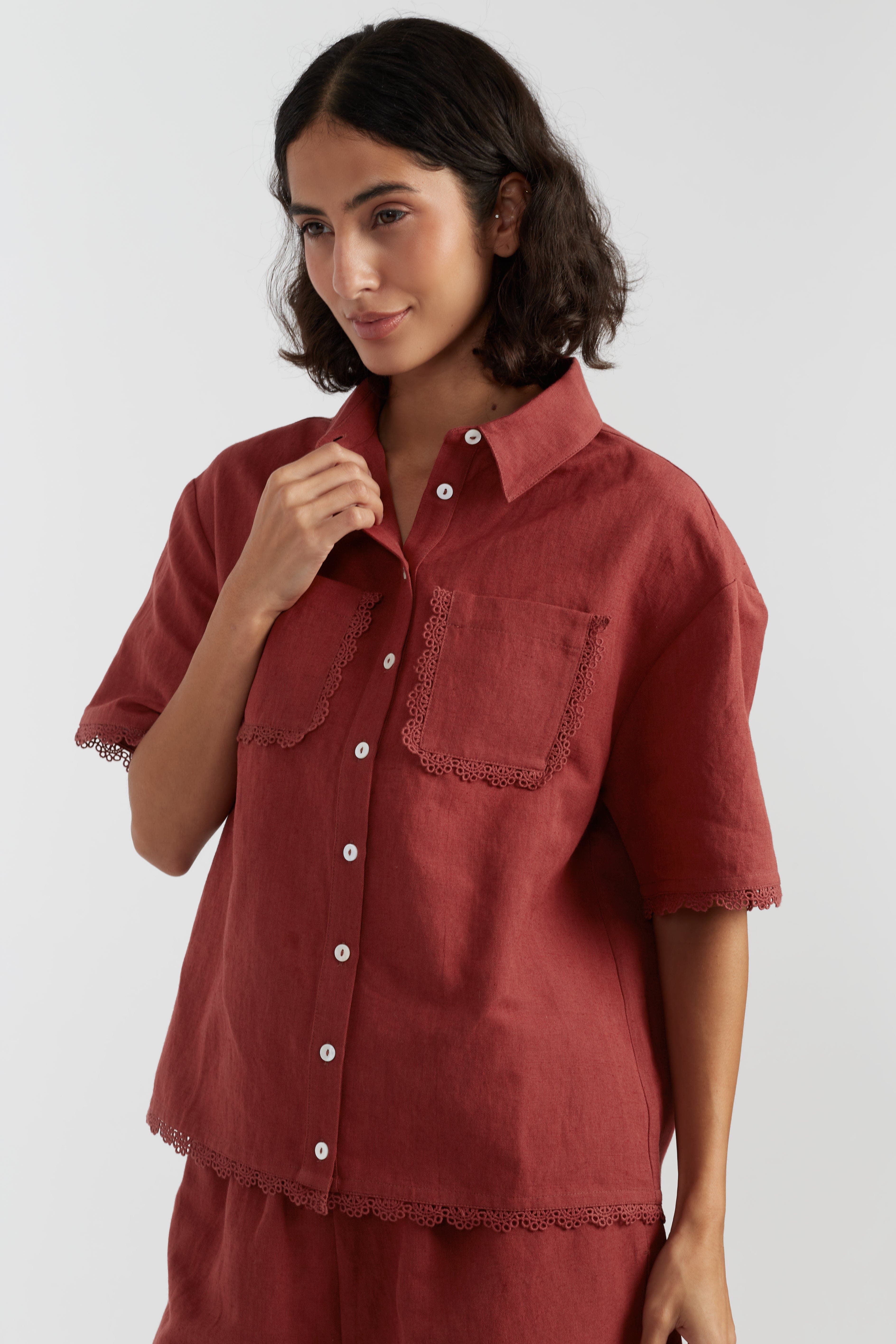 Sienna Linen-Blend Scallop Edge Shirt - image 3