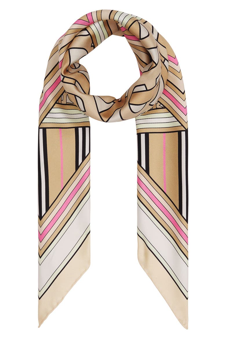 Monogram Print Square Silk Scarf, Alternate, color, BEIGE/ PALE PINK