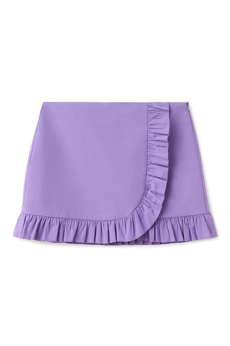 Starring Hailey Bieber Ruffle Detail Cotton Blend Miniskirt, Main, color, PURPLE