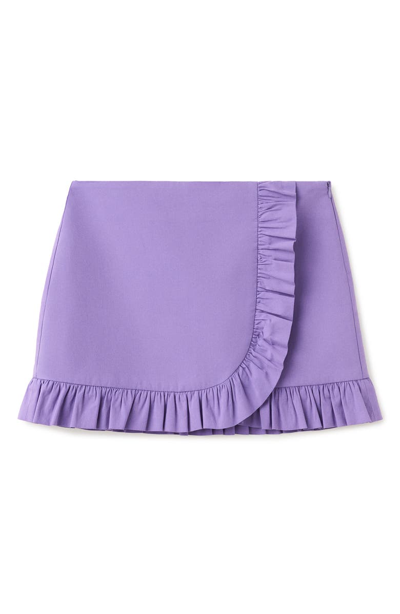 MANGO Featuring Hailey Bieber Ruffle Detail Cotton Blend Miniskirt, Main, color,
